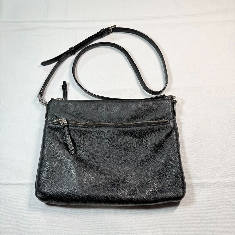 Kate Spade New York Black Pebbled Leather Crossbody Bag Silver Hardware